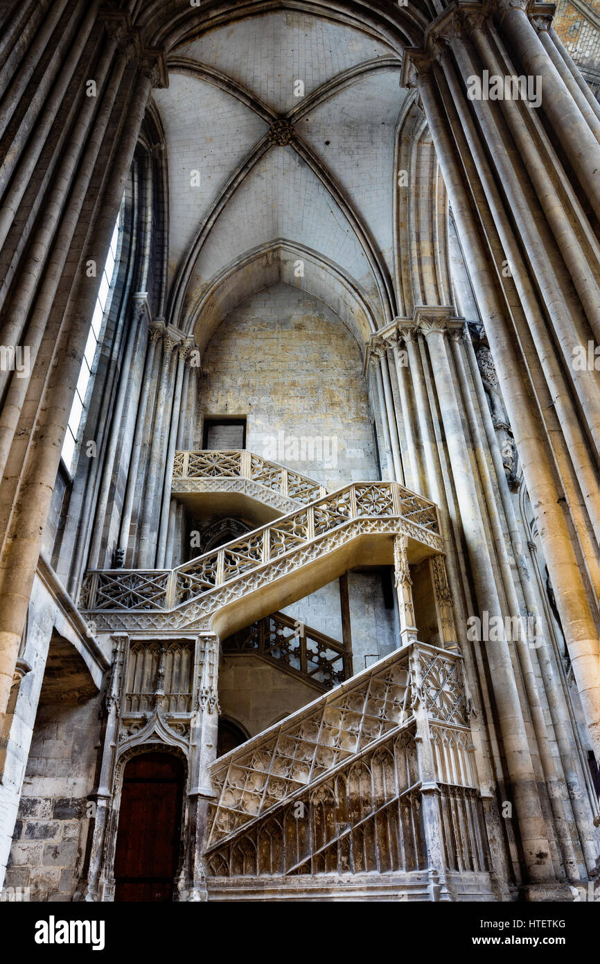 Librai scalinata, Cattedrale di Rouen, Alta Normandia, Francia Foto Stock