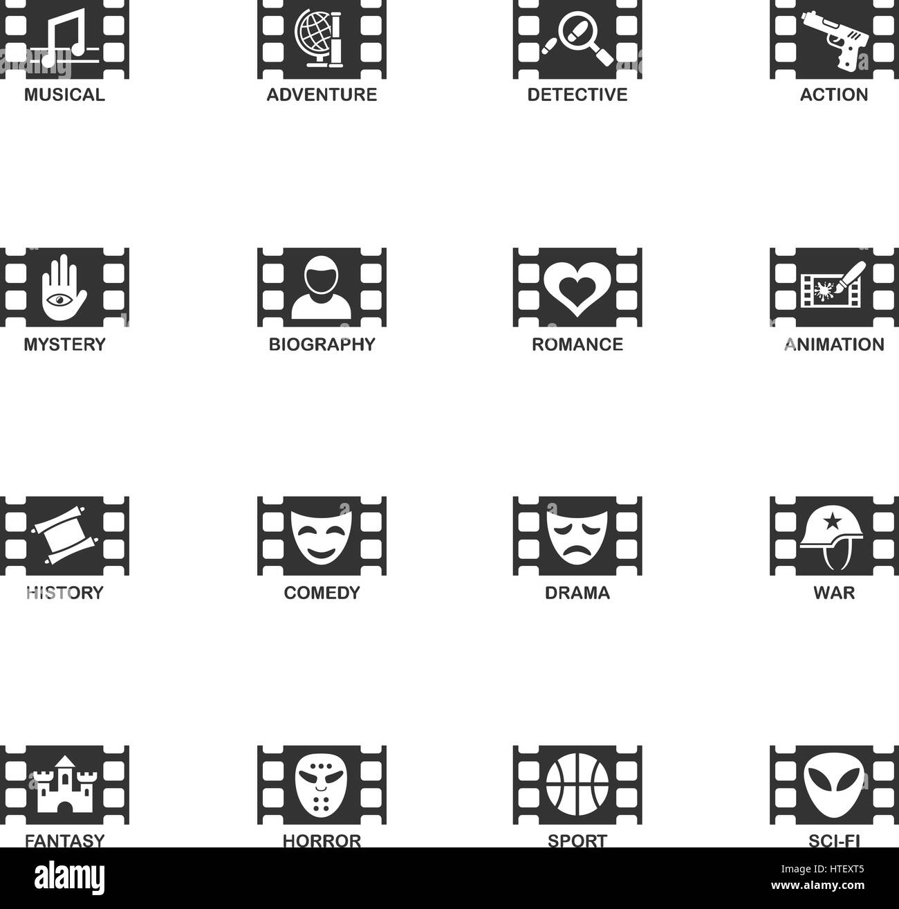 Genere cinema web icone per la progettazione di interfacce utente Illustrazione Vettoriale