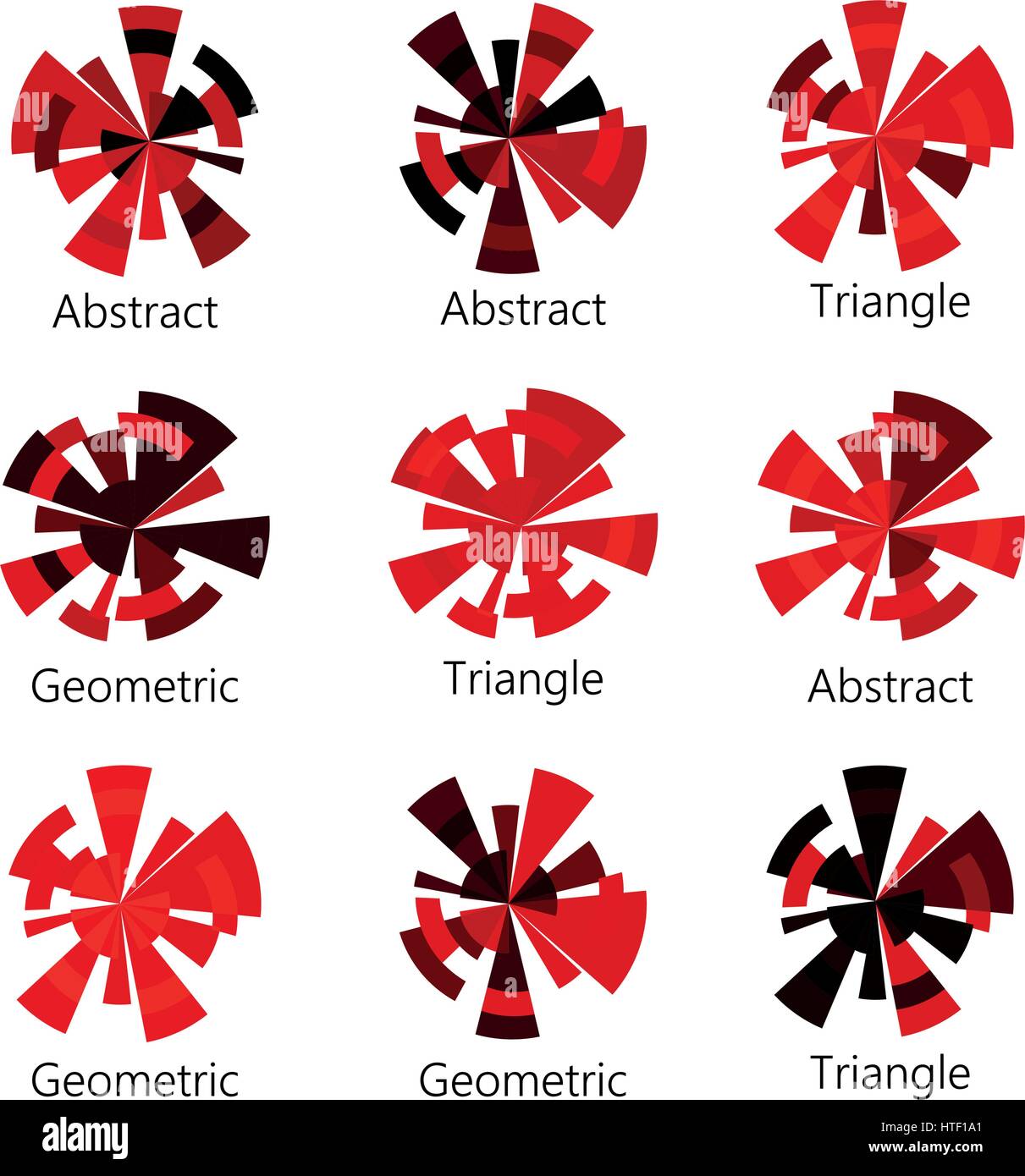 Isolato astratta tinta rosso rotondo logo forma di triangoli impostato su sfondo bianco, schema raccolta di icone, elementi geometrici illustrazione vettoriale Illustrazione Vettoriale