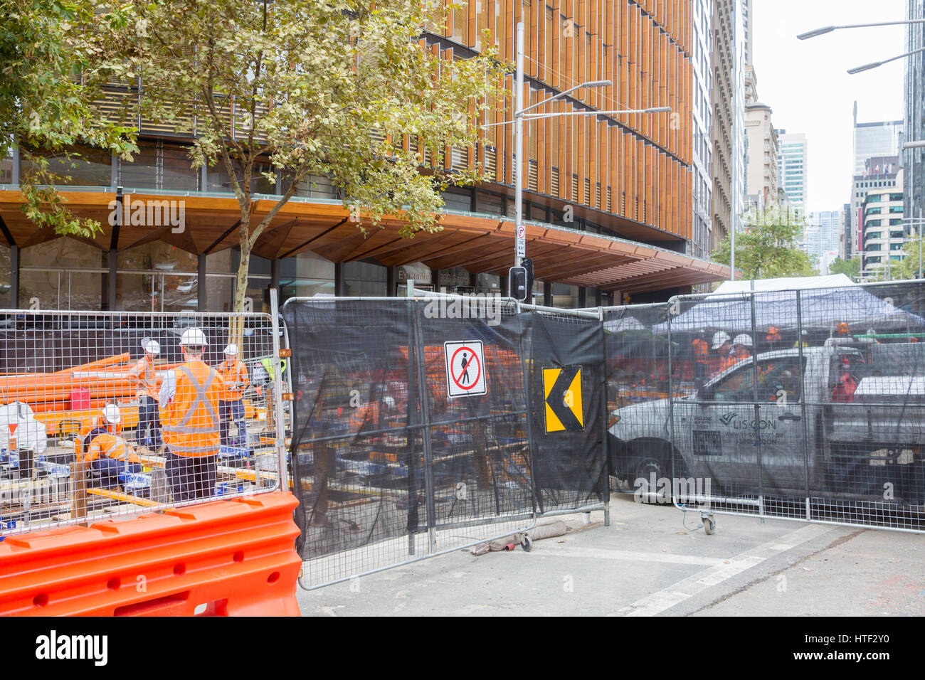 Costruzione di CBD light rail progetto in George Street, centro di Sydney, Nuovo Galles del Sud, Australia Foto Stock