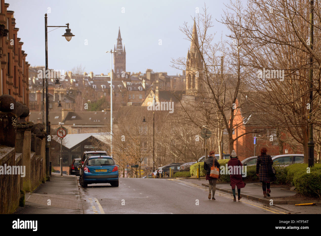 Glasgow City cityscape street scene gli studenti Foto Stock