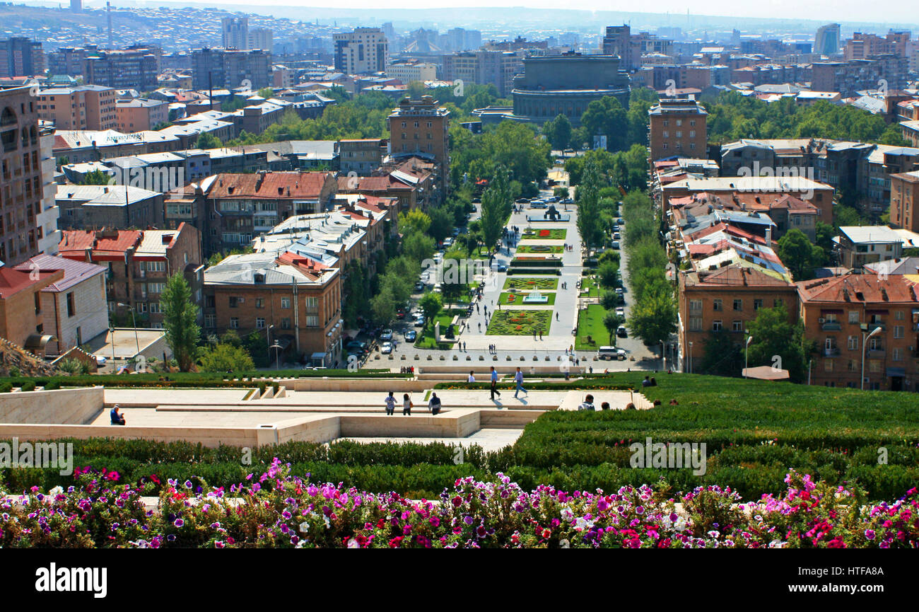 Vista di Yerevan dal Cascade,Transcaucasia,l'Armenia. Foto Stock