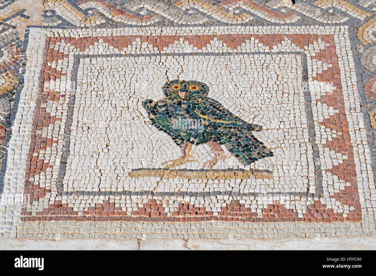 La città romana di Italica, vicino a Santiponce, provincia di Siviglia, in Andalusia Spagna meridionale. Mosaici in Casa de los Pajaros - La casa degli uccelli. Foto Stock