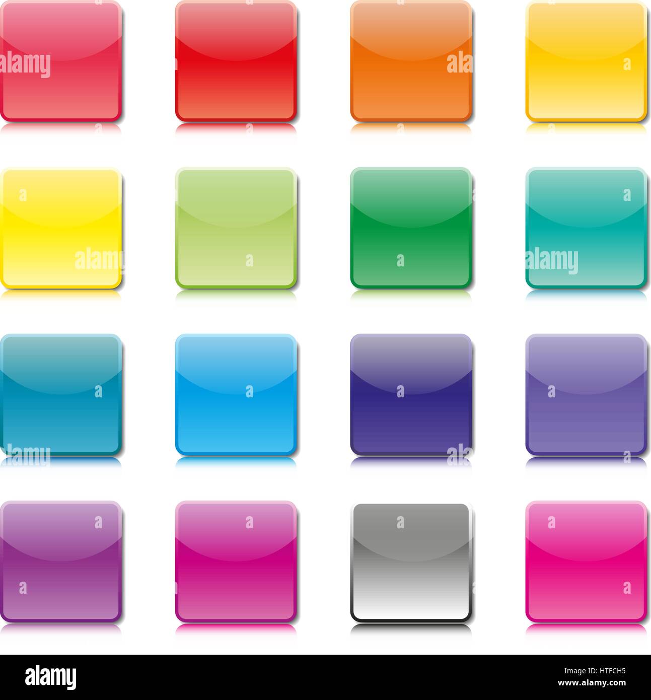 Set di modelli di icone colorate con ombra e Immagine speculare su uno sfondo bianco, illustrazione vettoriale. Illustrazione Vettoriale