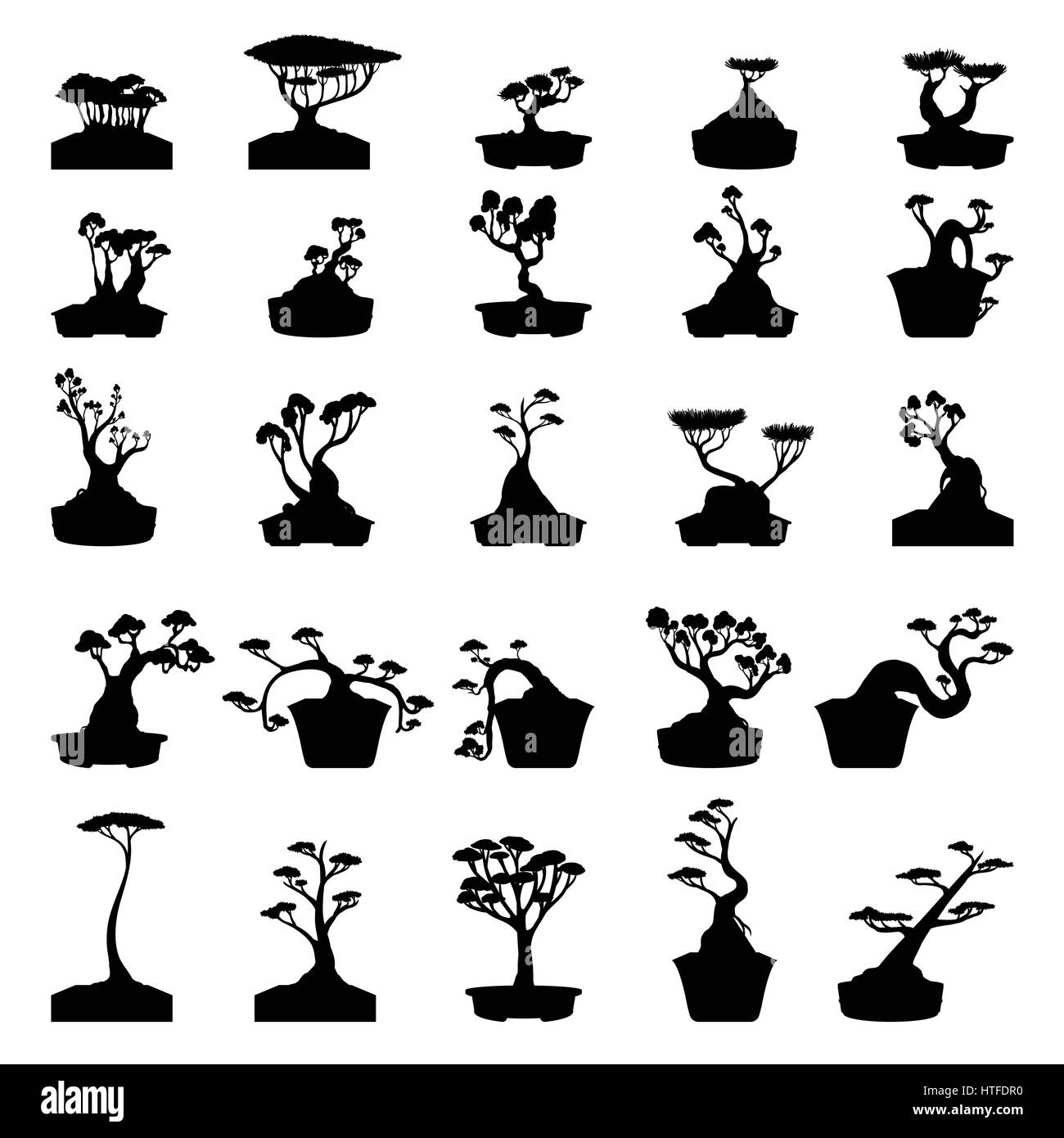 Alberi di Bonsai sagome impostato Illustrazione Vettoriale