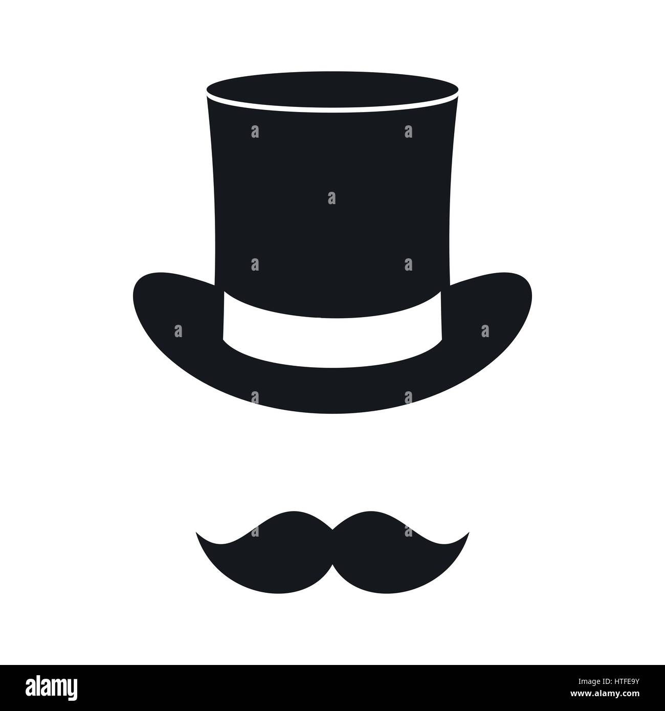 Maschio nero baffi e icona del cilindro Illustrazione Vettoriale