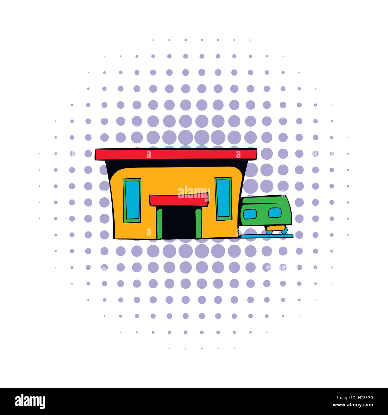 La stazione ferroviaria di icona di stile di fumetti Illustrazione Vettoriale