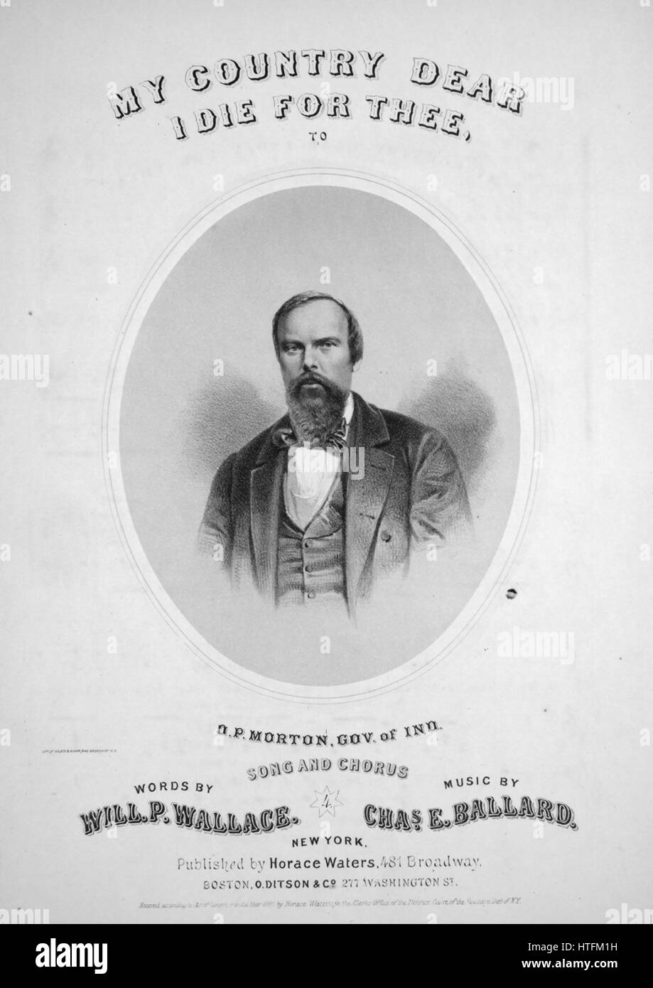 Foglio di musica immagine di copertina del brano 'My paese cari, minimo per te canzone e Chorus', con paternitã originale lettura delle note "Parole da saranno P Wallace musiche di Chas E Ballard', Stati Uniti, 1864. L'editore è elencato come 'Orazio Acque, 481 Broadway', la forma della composizione è 'strofico con chorus', la strumentazione è 'pianoforte e voce", la prima riga riporta 'My compagni cari, avvicinarsi a me e prendere la mia ultima separazione Good bye', e l'illustrazione artista è elencato come "lith. Maggiori e Knapp, 449 Broadway N.Y.; Engd. a Clayton's". Foto Stock