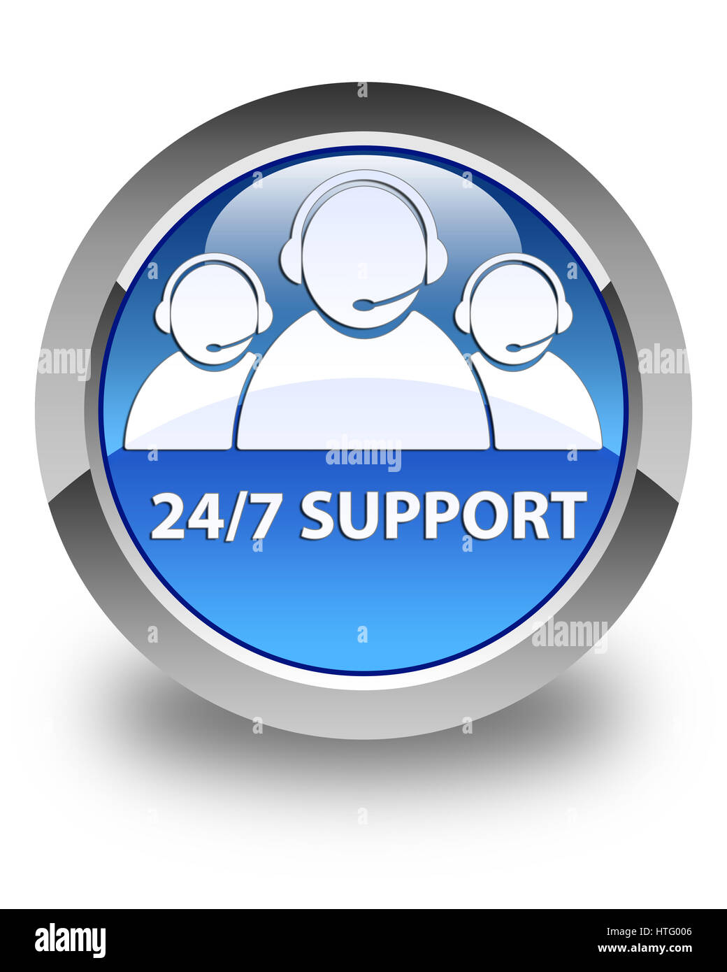 Assistenza 24/7 (customer care team icona) isolati su blu lucido pulsante rotondo illustrazione astratta Foto Stock