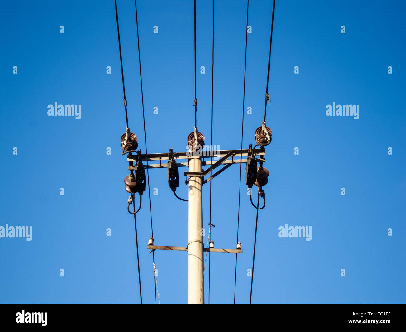 Filo palo sul cielo blu sullo sfondo Foto Stock