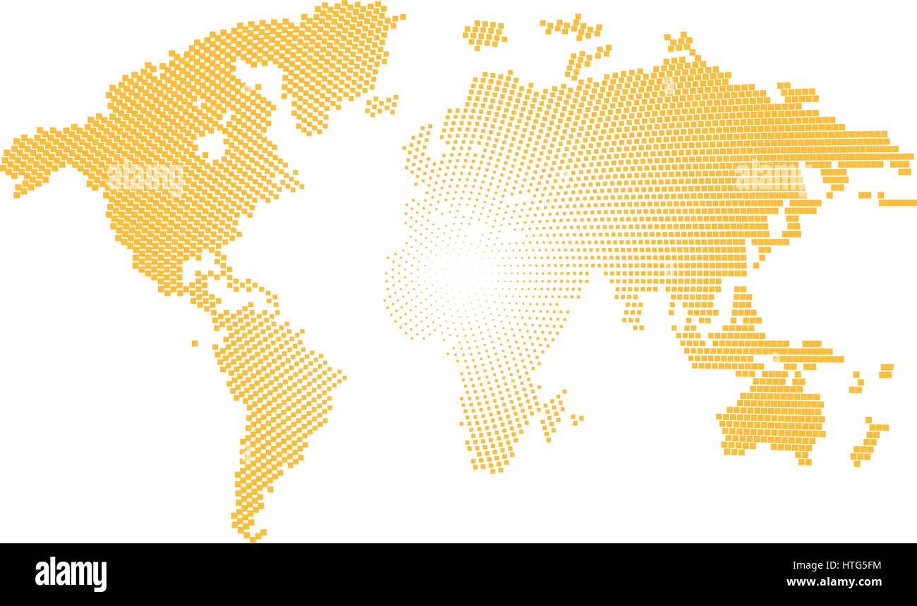 Isolato di colore giallo worldmap di punti su sfondo bianco, terra illustrazione vettoriale. Illustrazione Vettoriale