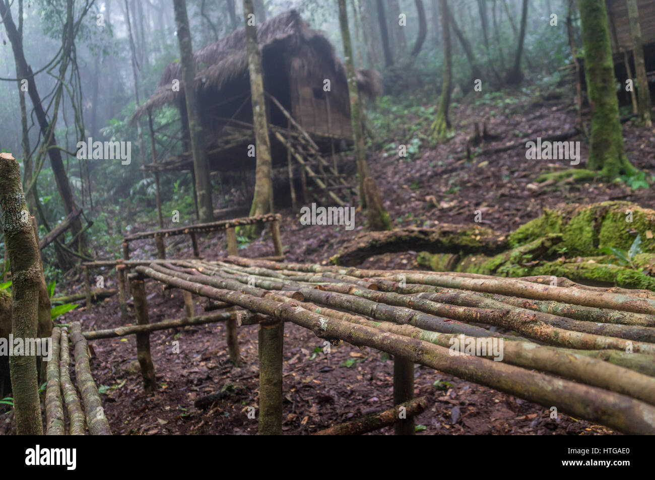 Orang Asli malese villaggio aborigeno in una giungla vicino a Cameron Highlands, Malaysia Foto Stock