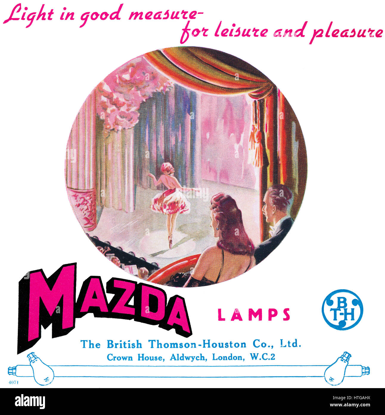 1946 British pubblicità per la Mazda lampadine. Foto Stock