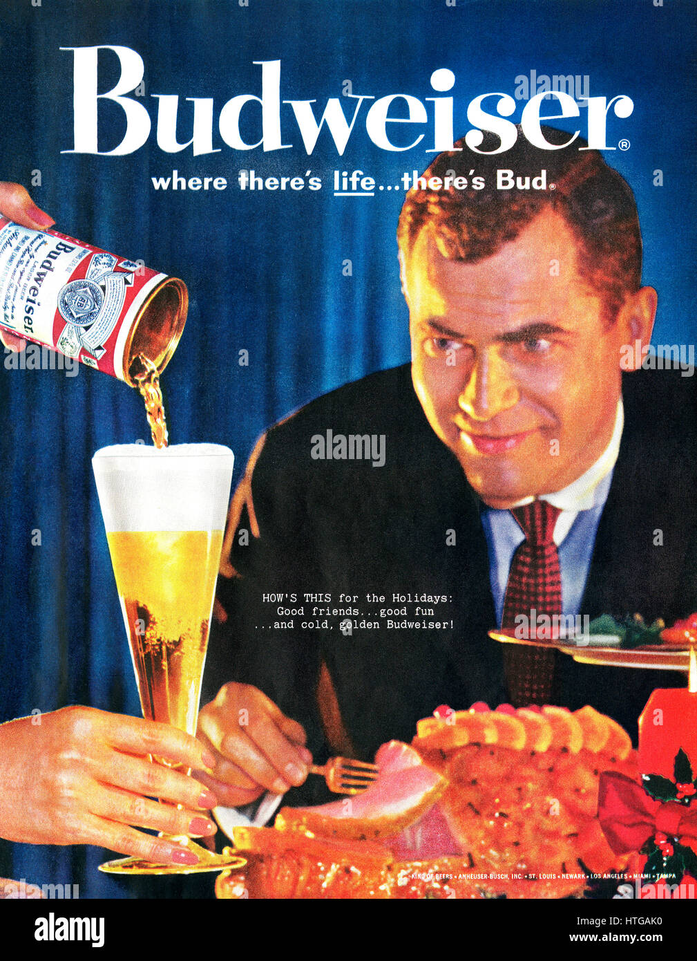 1960 U.S. la pubblicità per la birra Budweiser. Foto Stock