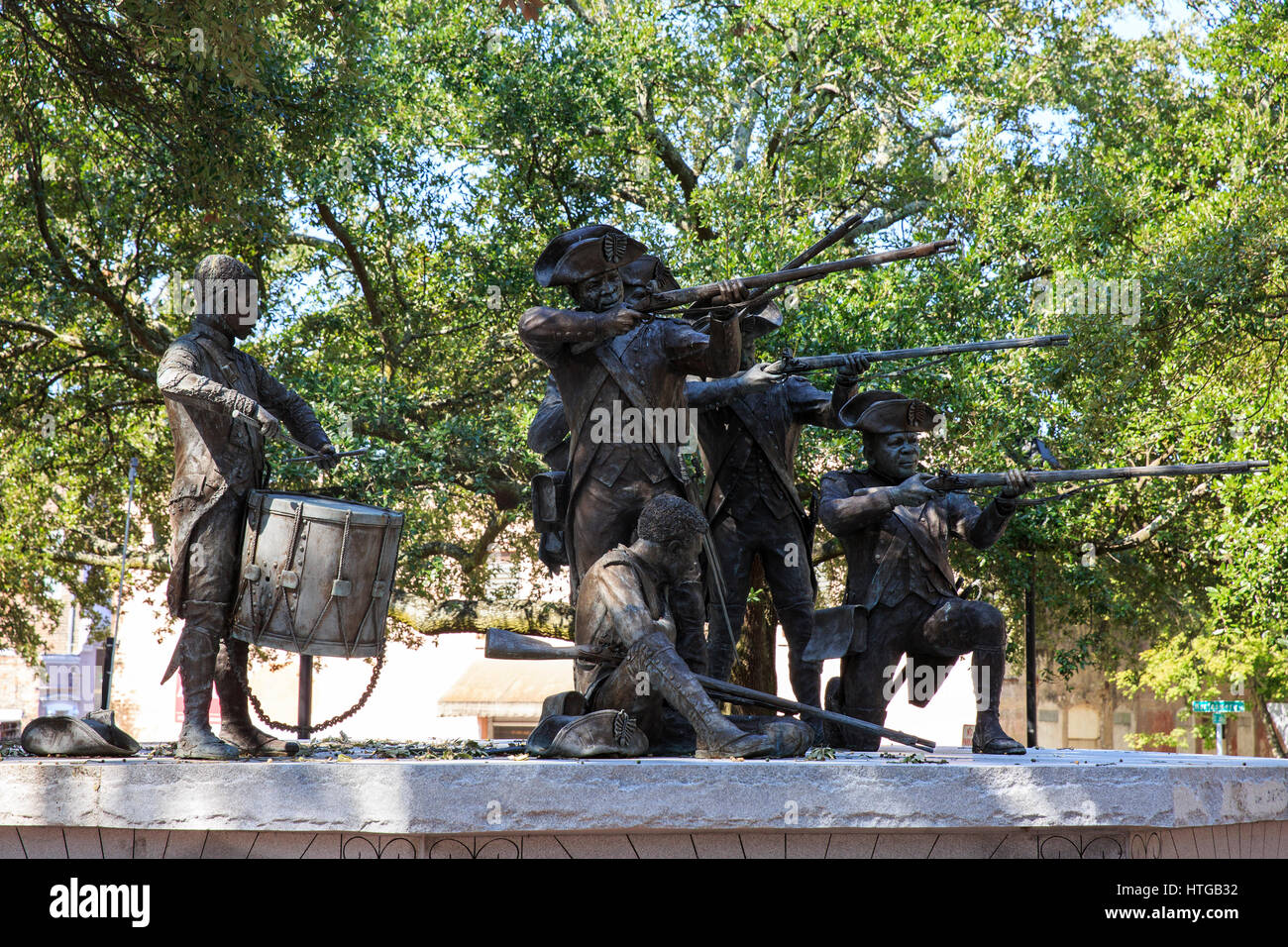 Statue di Chasseurs Volontaires, haitiana volontario di soldati di eredità africana che si prestarono a combattere sul lato americano, campagna georgiana. Foto Stock