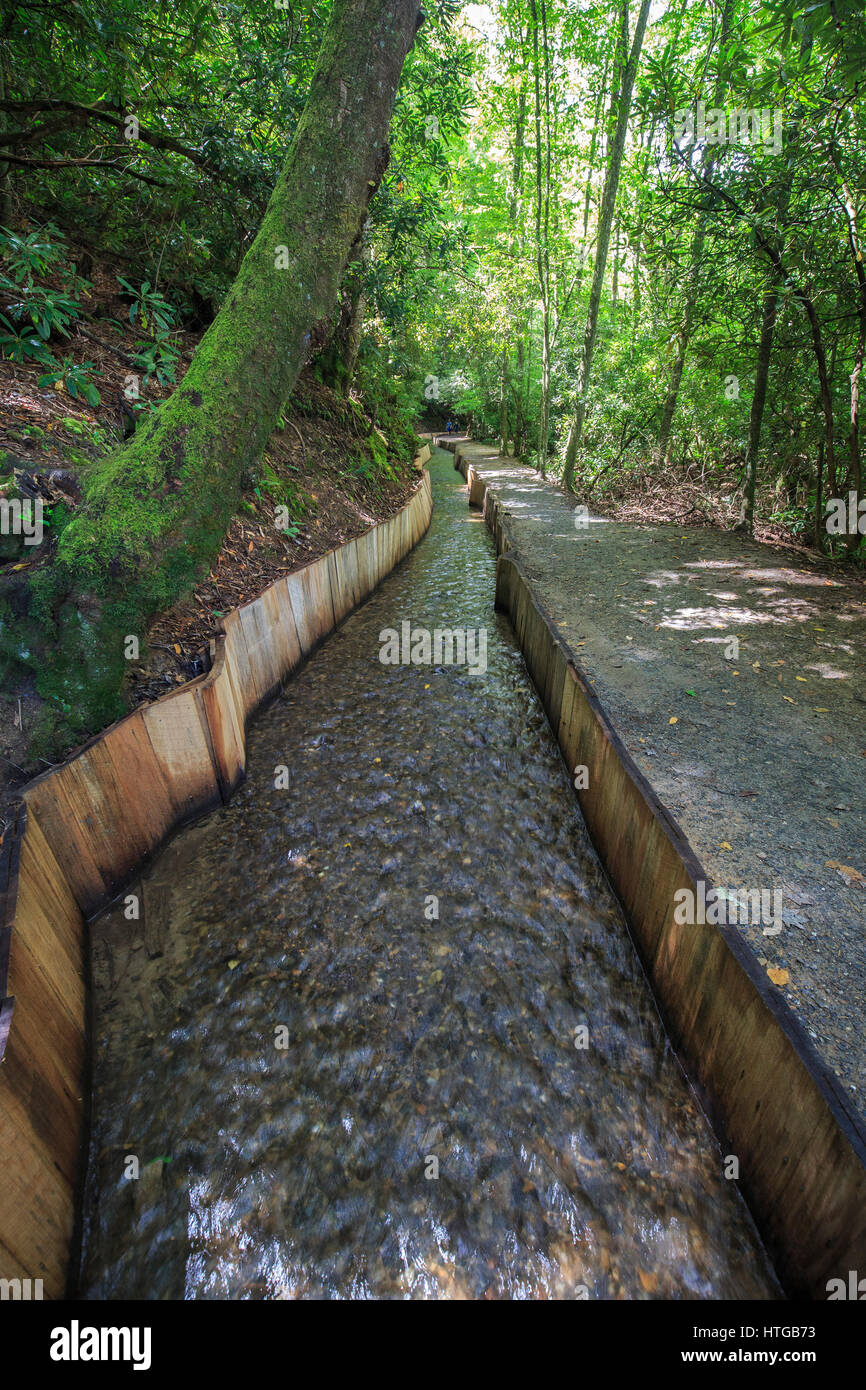 Canalina di acqua che portano a Mingus Mill, Great Smoky Mountains National Park. Foto Stock