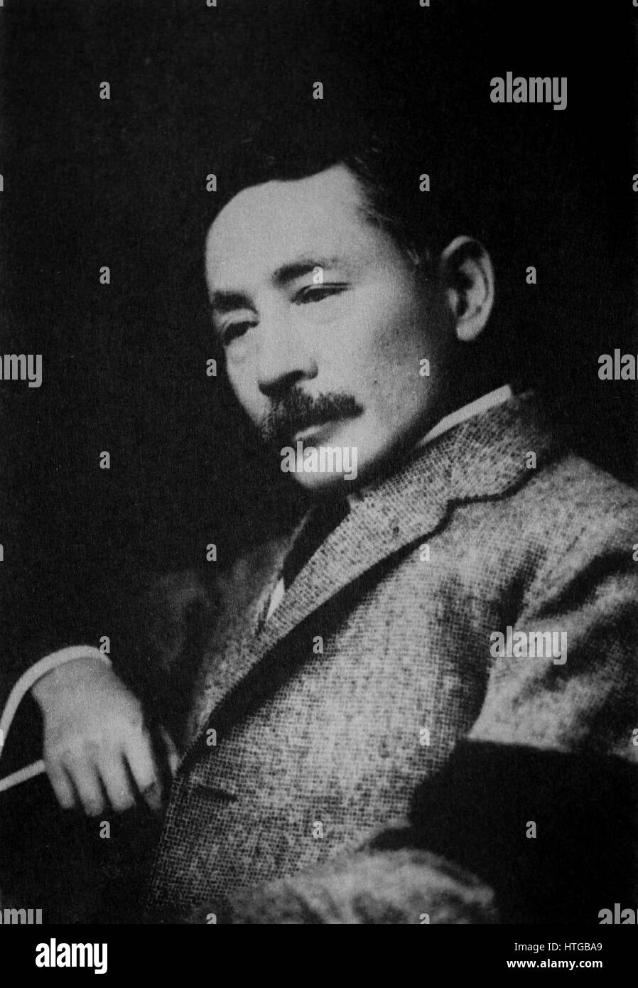 Ritratto di Soseki Natsume (Febbraio 9, 1867 - Dicembre 9, 1916), romanziere giapponese durante il Edo e Taisho periodo. Foto Stock