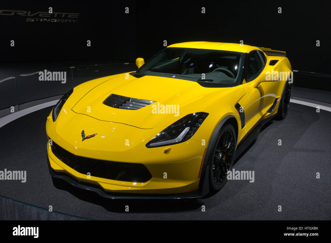 Ginevra, Svizzera - 4 Marzo 2015: Corvette Z06 debutta all'ottantacinquesimo International Motor Show di Ginevra a Palexpo. Foto Stock