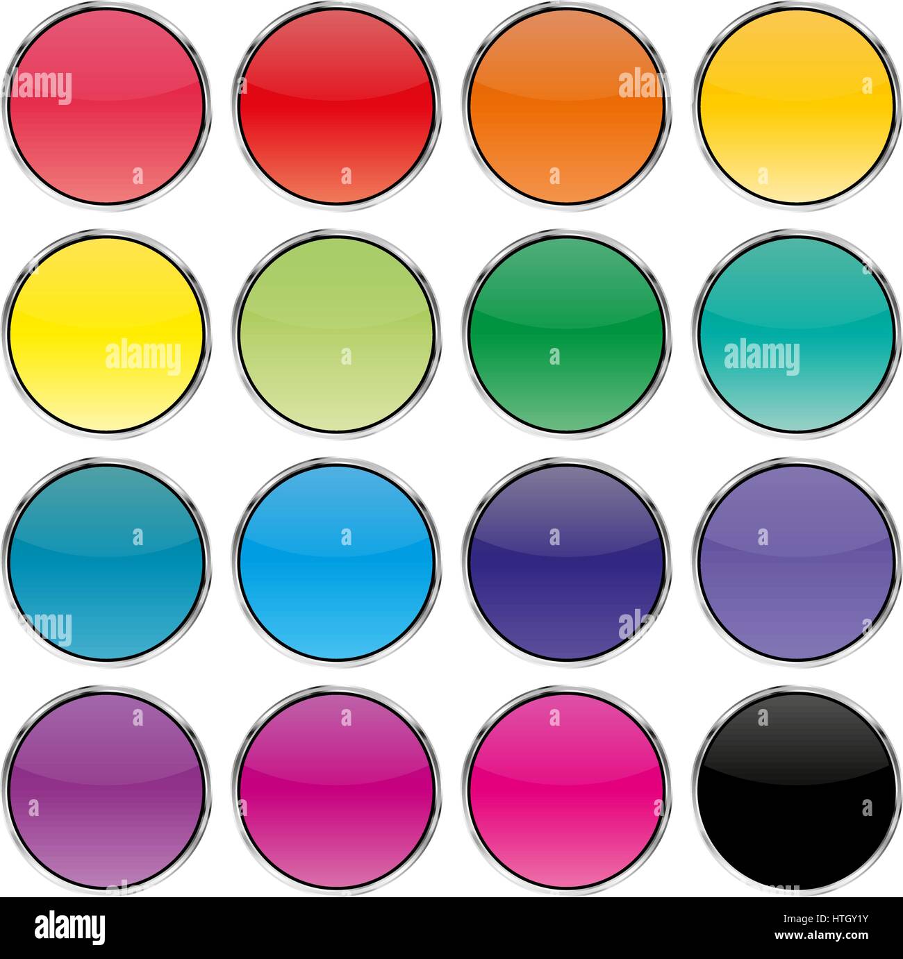 Set di colori pulsanti rotondi con metallo Corsa, illustrazione vettoriale. Illustrazione Vettoriale