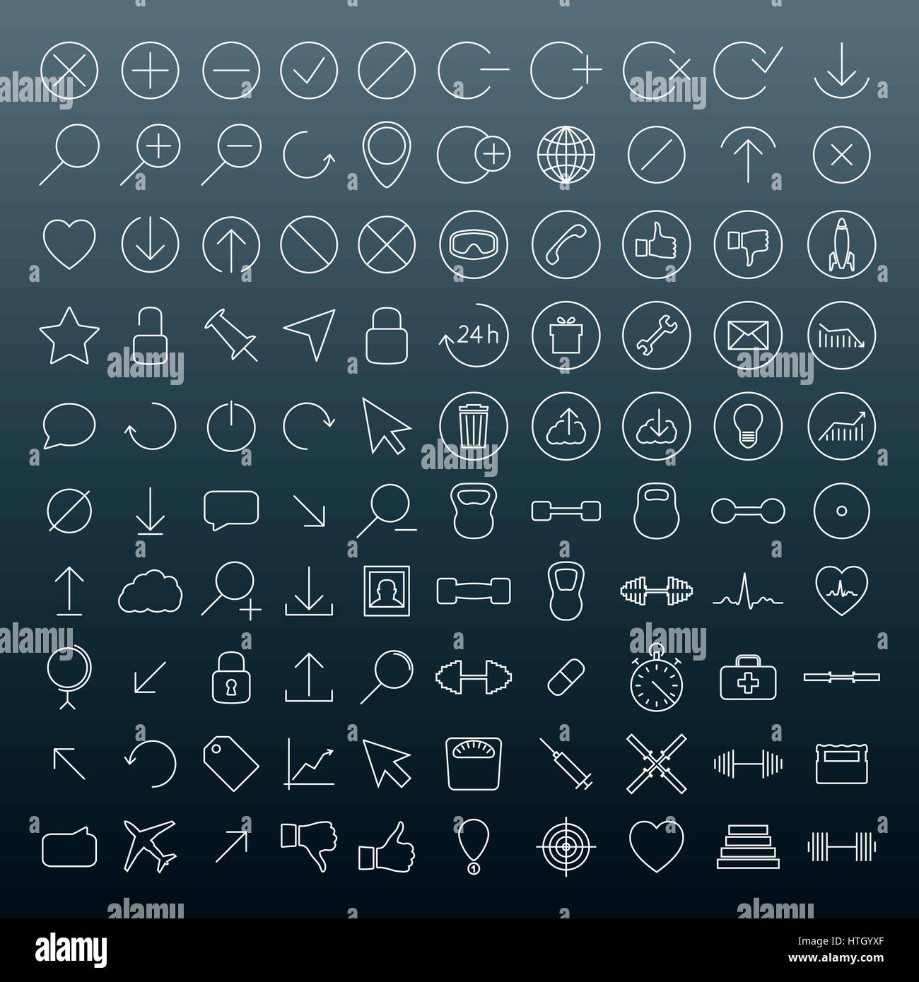 Set di universal web icone delle linee sottili, illustrazione vettoriale. Illustrazione Vettoriale