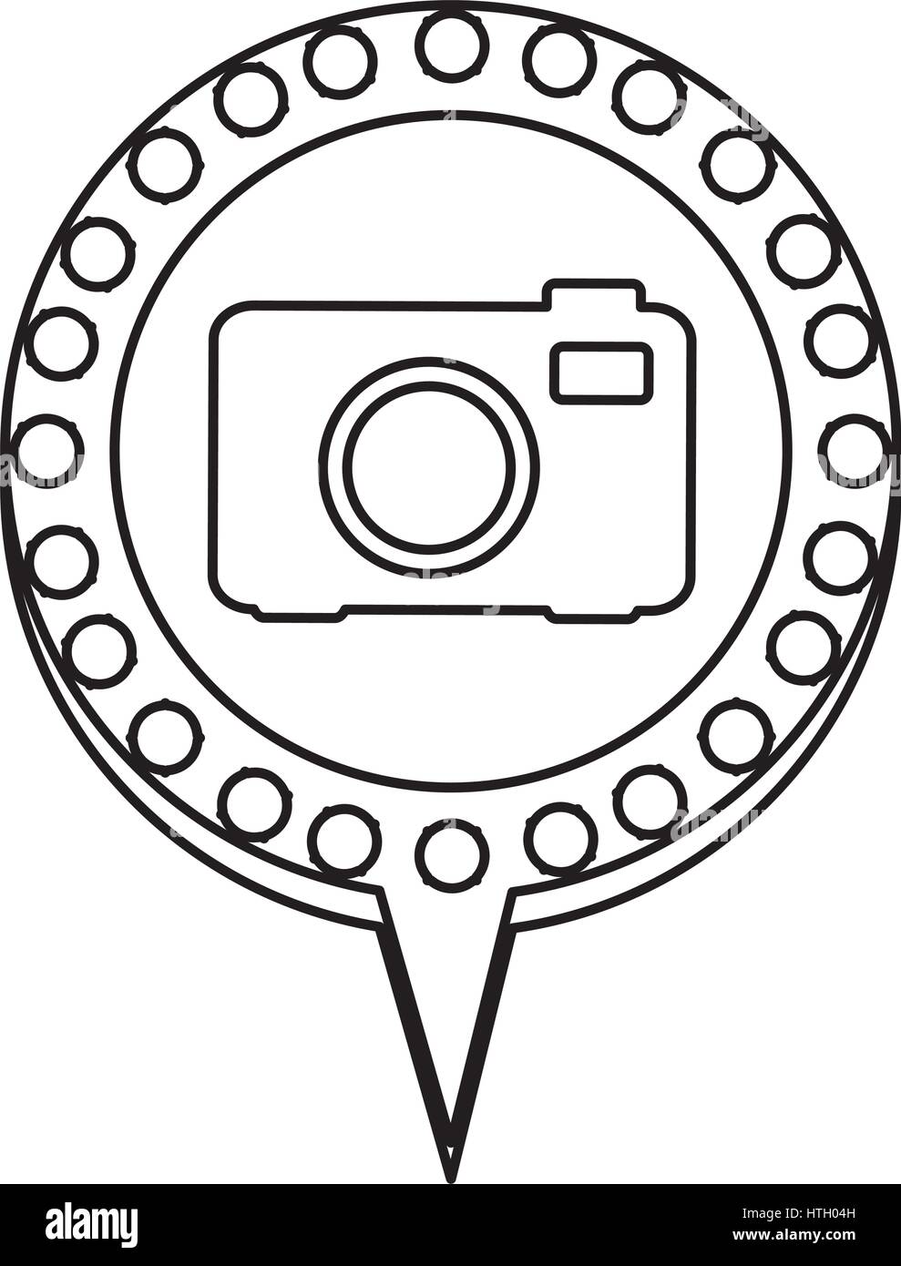 Silhouette monocromatiche di telecamera analogica e discorso di circolare con contorno punteggiato e le luci di coda Illustrazione Vettoriale