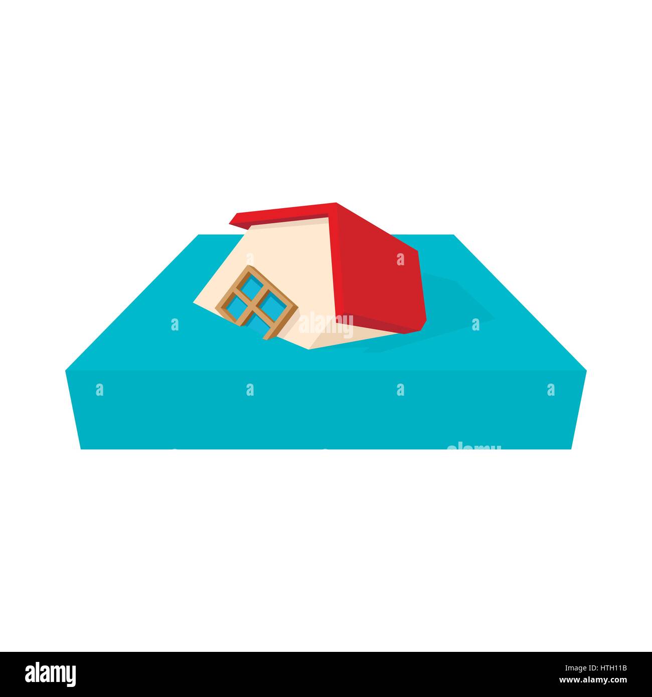 Casa nel naufragio di una icona di acqua, stile cartoon Illustrazione Vettoriale