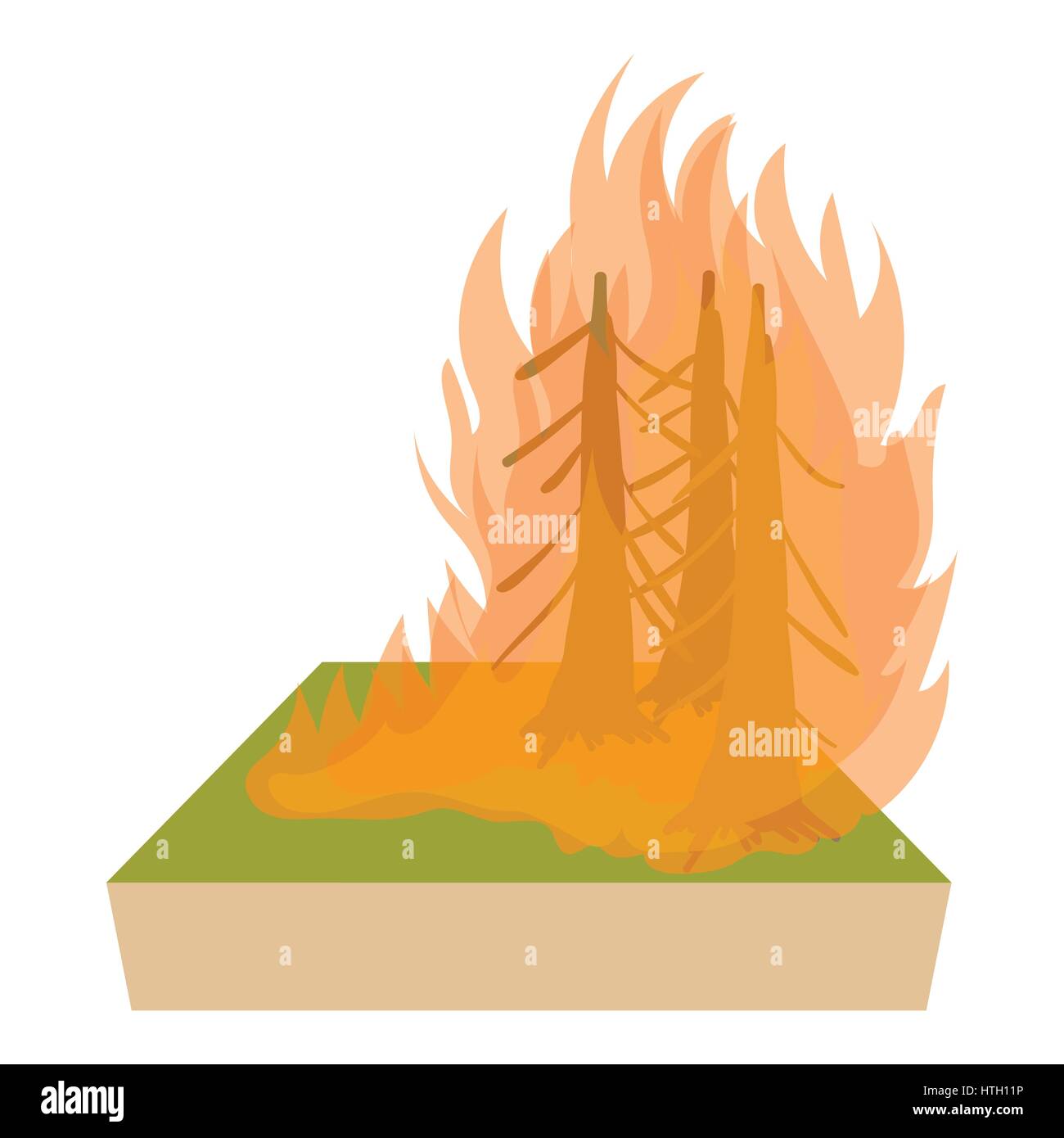 Incendio di foresta, icona di stile cartoon Illustrazione Vettoriale