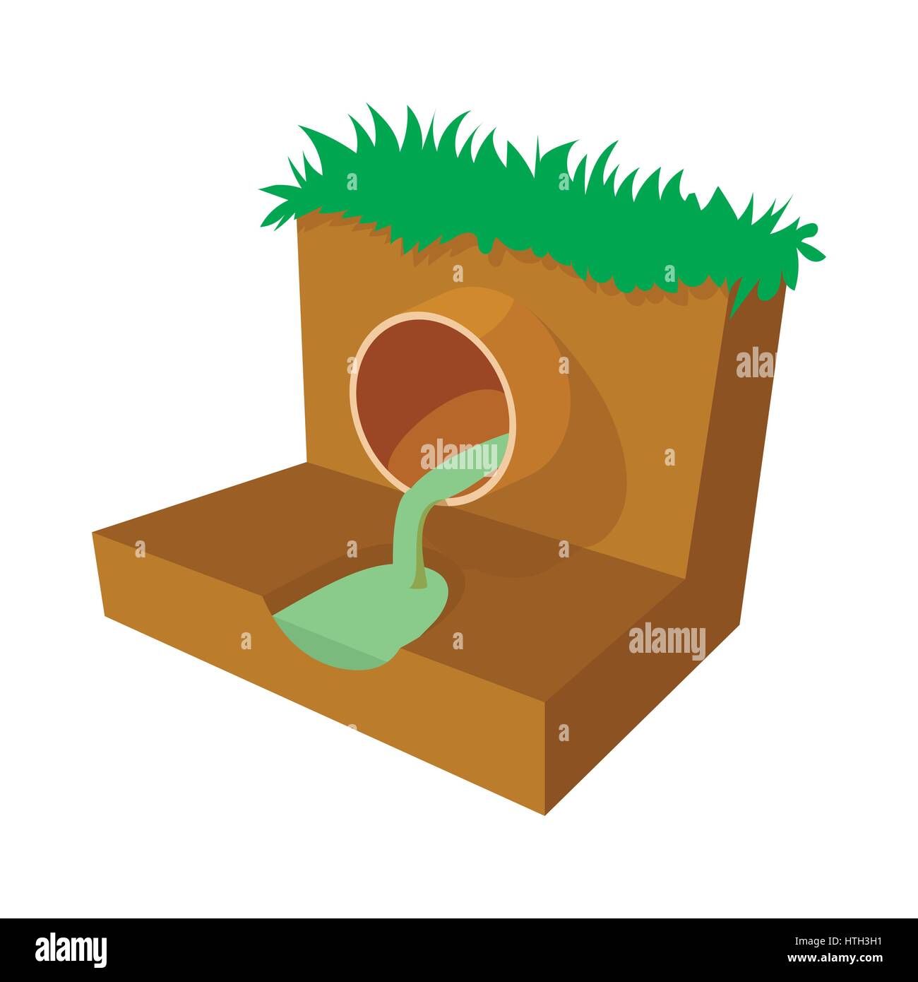 Acqua sporca fluisce da una icona della tubazione, in stile cartone animato Illustrazione Vettoriale