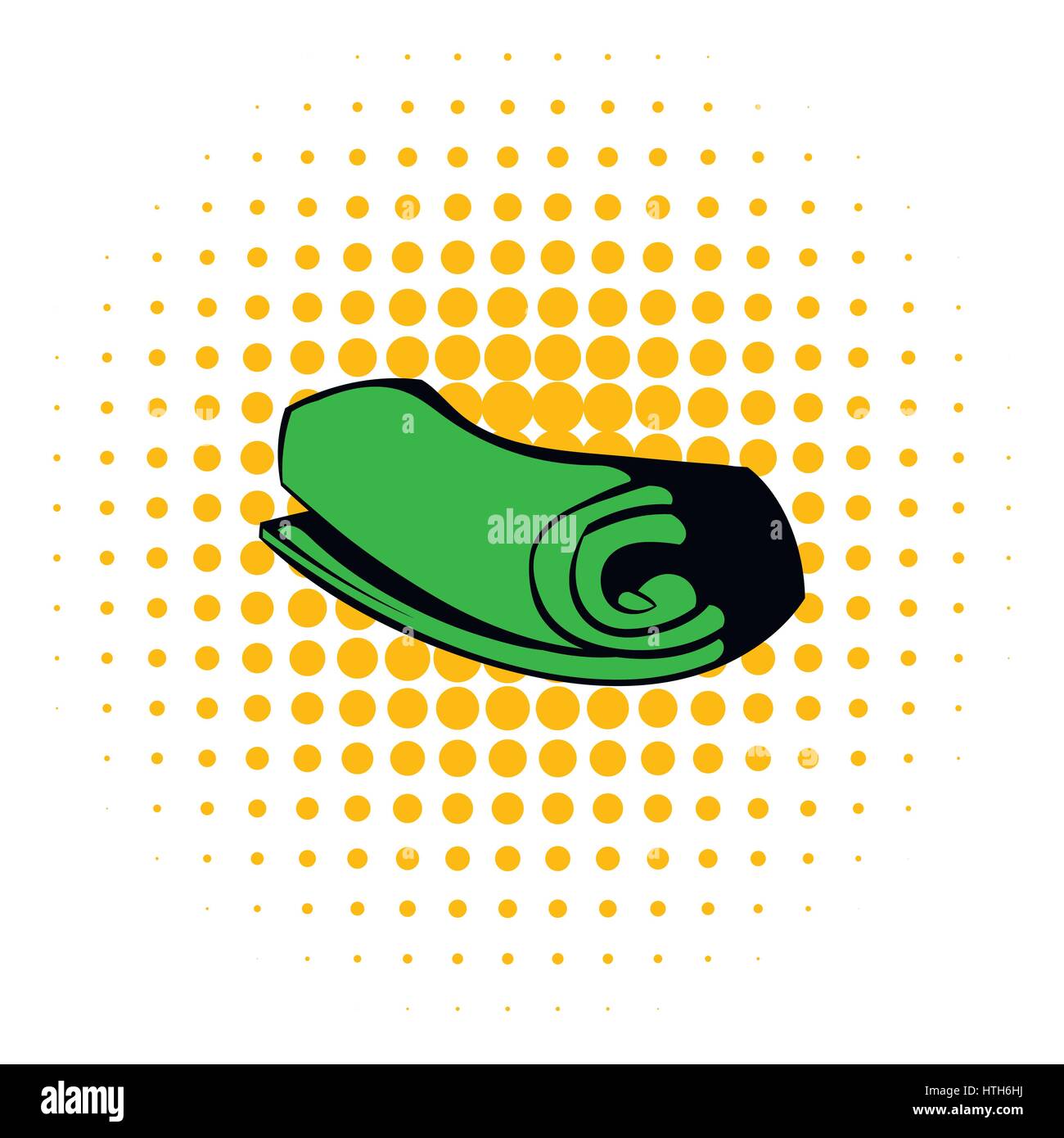 Green towel arrotolato icona, Stile fumetto Illustrazione Vettoriale