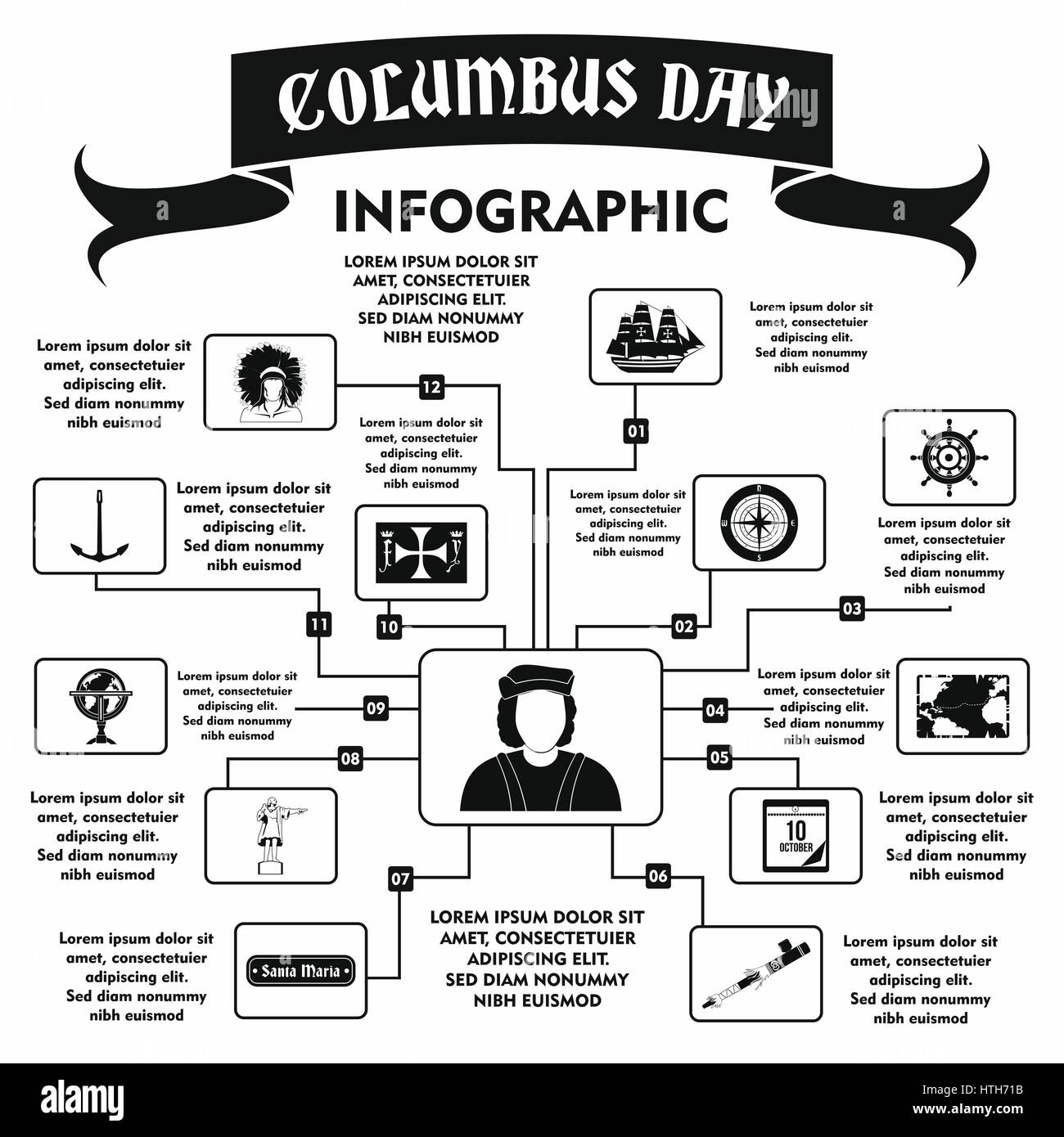 Il Columbus Day ed infografico, stile semplice Illustrazione Vettoriale