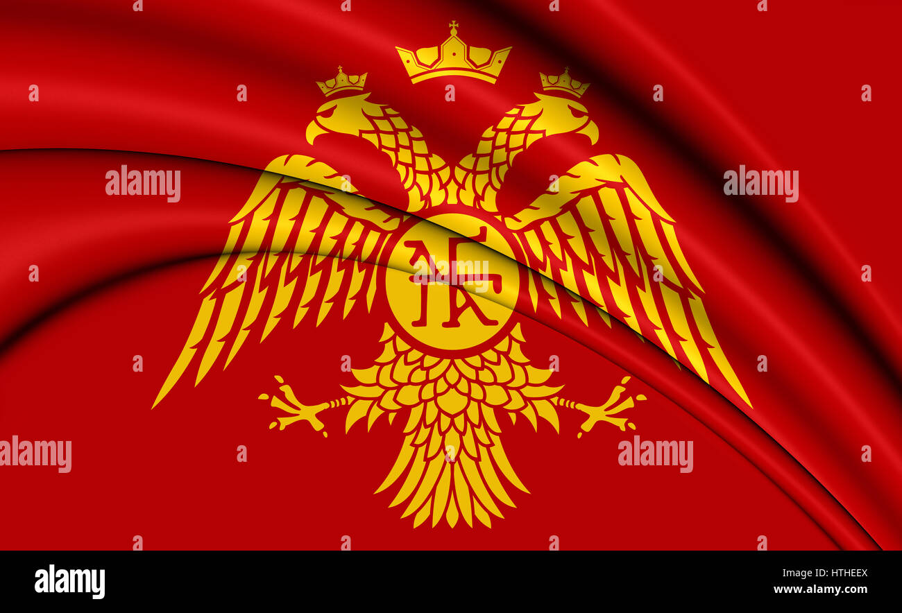 Aquila bizantina, Bandiera di Paleologo dinastia. 3D'illustrazione. Foto Stock