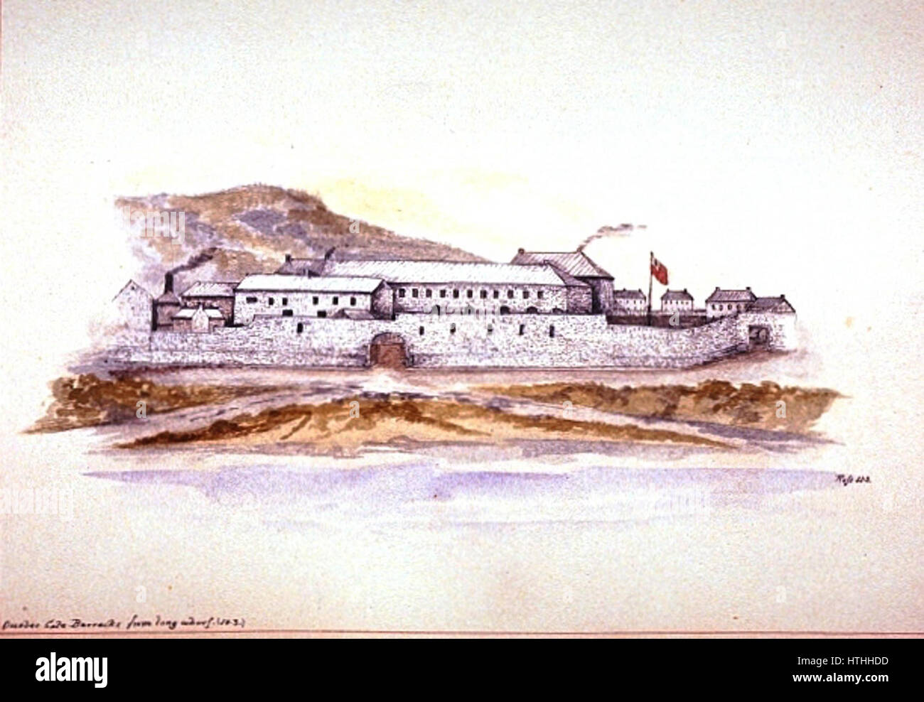 Quebec caserma di gate da Long Wharf Foto Stock