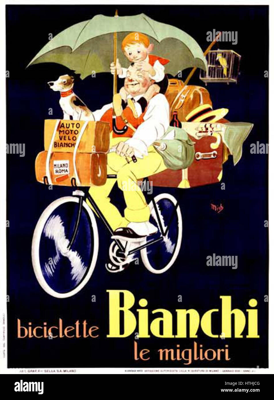 Il "Manisfesto Cycles Bianchi" è un pezzo di design grafico probabilmente associato al marchio ciclistico Bianchi. Rappresenta l'eredità del marchio nella cultura ciclistica, sottolineando il significato delle prestazioni, dell'innovazione e dell'eredità delle biciclette Bianchi. Foto Stock