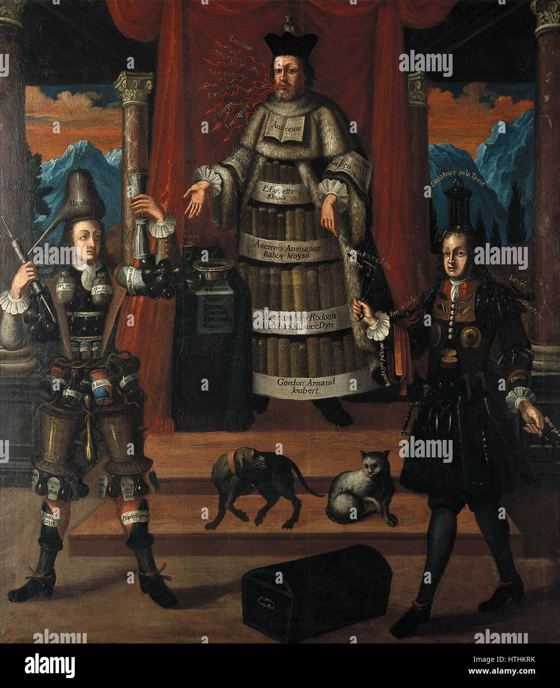 Le personificazioni della medicina, farmacia e chirurgia. Dolore olio Wellcome V0017117 Foto Stock