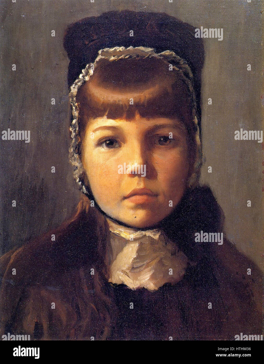 Il ritratto di Lilla Cabot Perry del 1890 di Margaret con un cofano cattura l'eleganza tranquilla e l'atmosfera intima del soggetto. Lo stile di Perry riflette il movimento impressionista americano, con un soffice pennello e un'attenzione alla luce e al colore per trasmettere la delicata personalità del sitter. Foto Stock