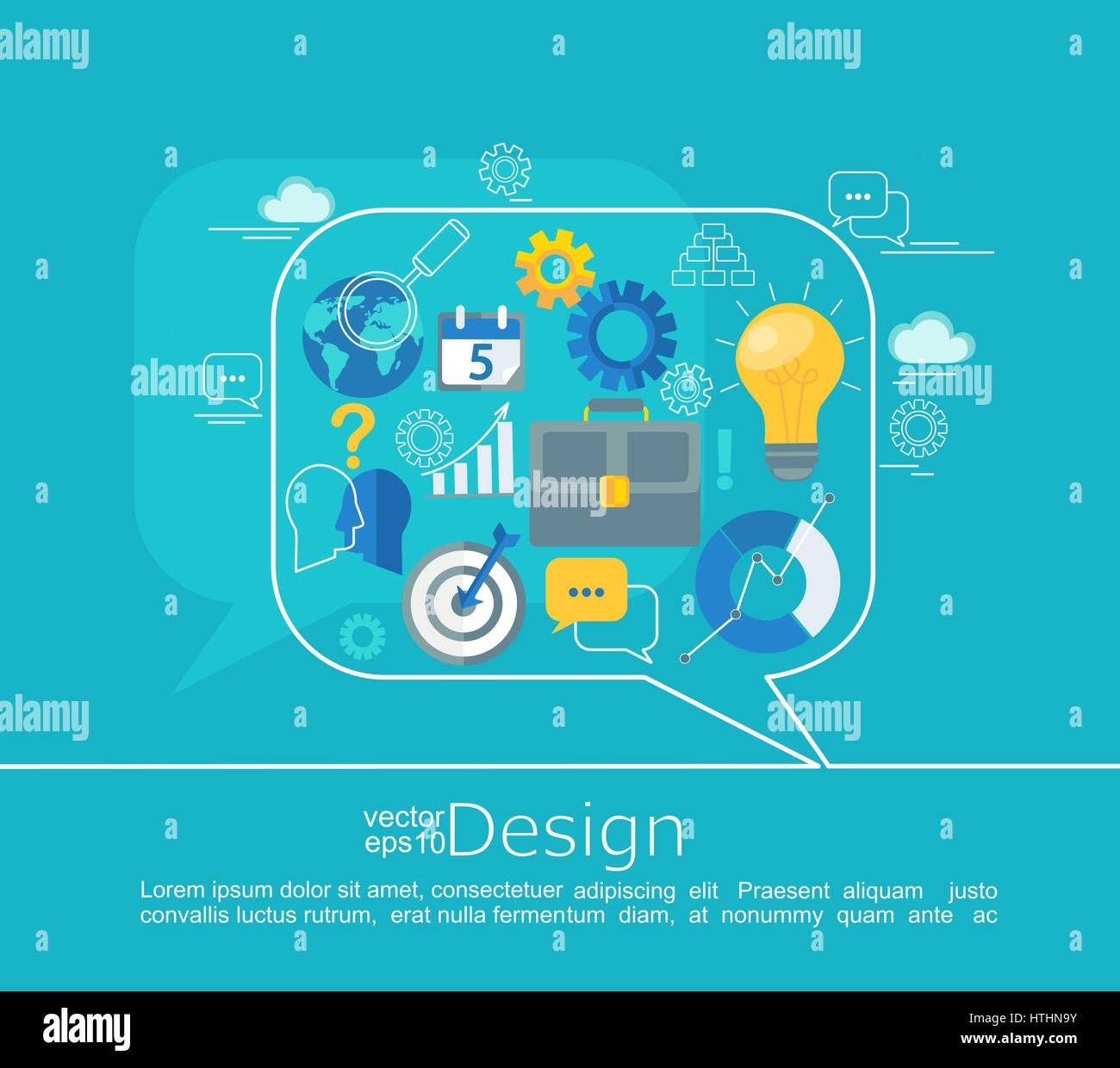 Concetti di consulenza di design. Una infografica in stile di linea con piatto Imposta icona azienda, illustrazione vettoriale. Illustrazione Vettoriale