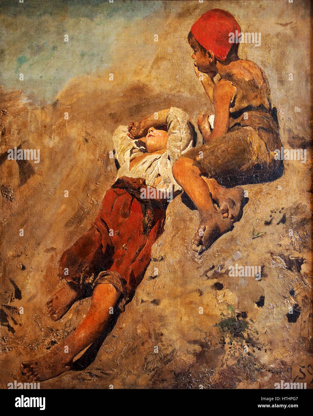 "Italienerknaben" di Franz von Lenbach ritrae un ragazzo italiano in uno stile realistico, mostrando l'abilità dell'artista nel catturare il carattere e l'espressione. Il dipinto si trova presso il Weimar Schlossmuseum, in Germania. Foto Stock