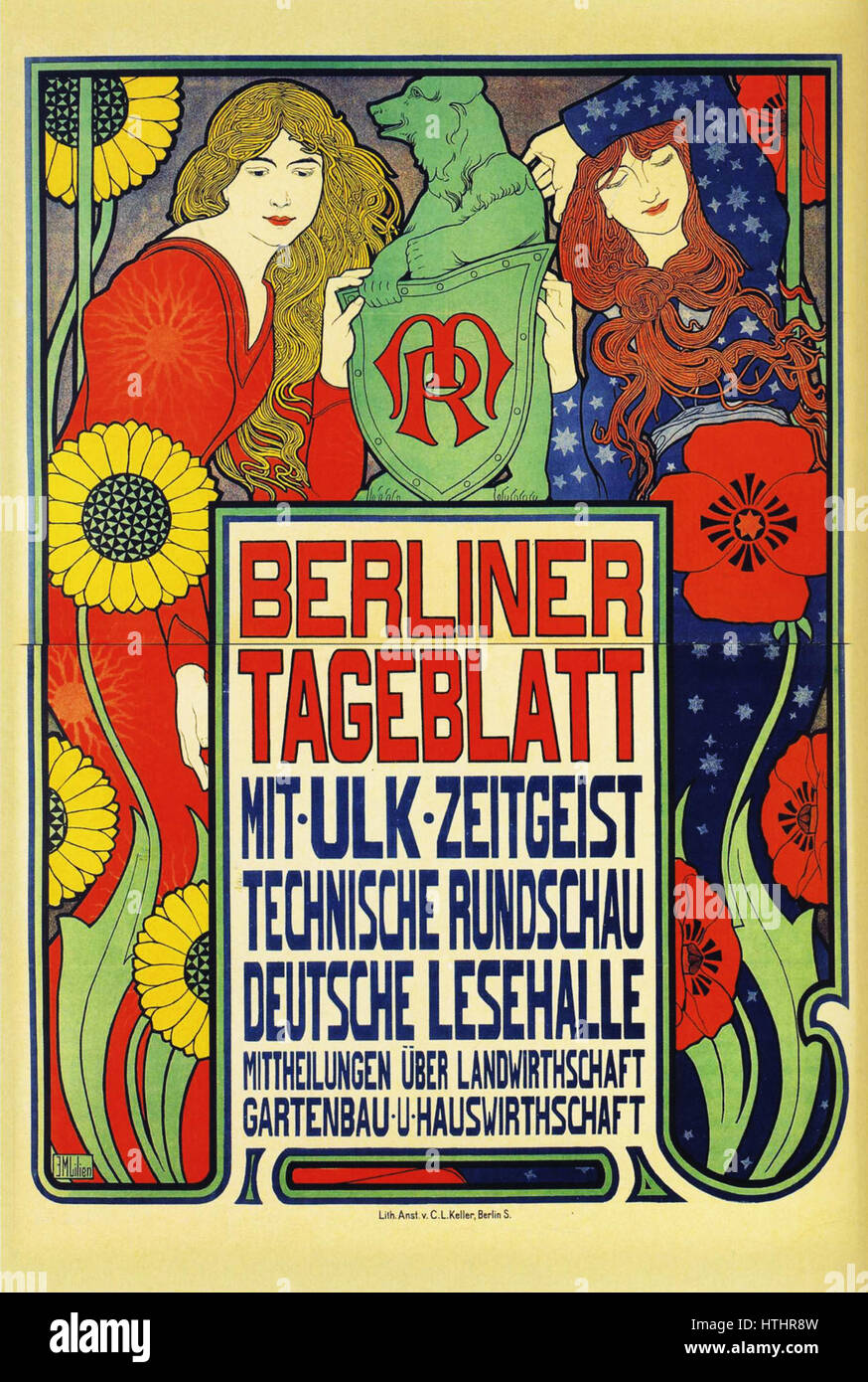 "Plakat 1899" è un poster tedesco della fine del XX secolo, che mostra le tendenze artistiche e grafiche di quel tempo. Il poster riflette i movimenti culturali e artistici, mescolando elementi decorativi con la tipografia e le immagini moderne. Foto Stock