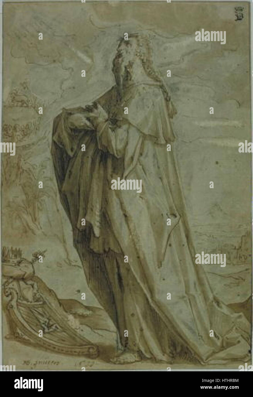 Il "Kral David" di Hendrik Goltzius (Re David) è un'incisione raffigurante la figura biblica di Re Davide in un momento di potere e autorità. Goltzius era noto per la sua abilità nell'incisione e per la sua capacità di rendere figure dettagliate con intensità drammatica. Foto Stock