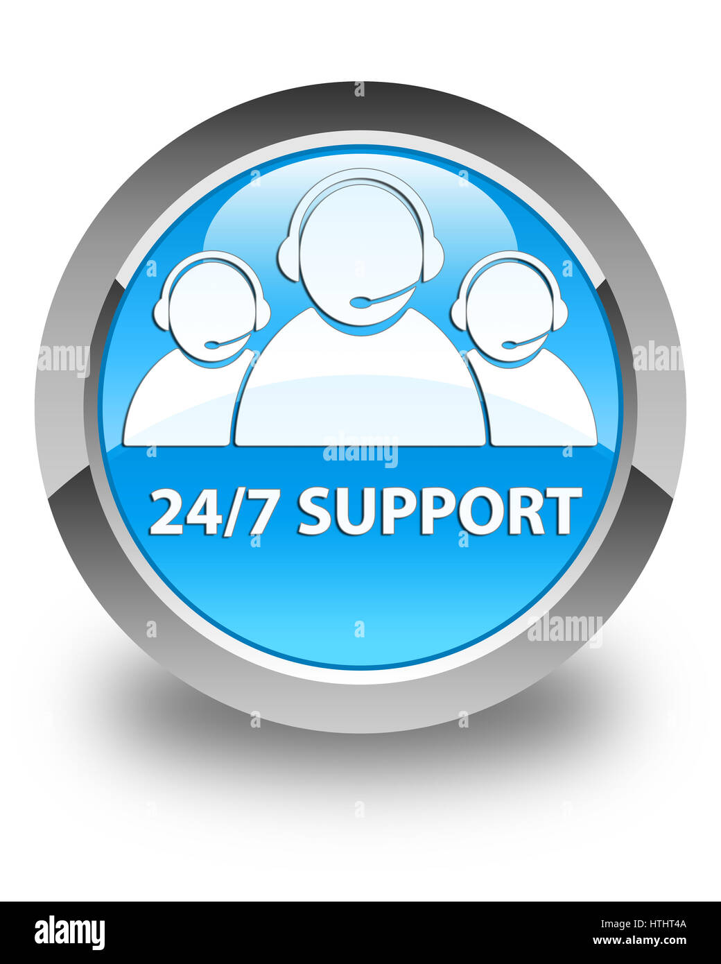 Assistenza 24/7 (customer care team icona) isolati su lucido blu ciano pulsante rotondo illustrazione astratta Foto Stock