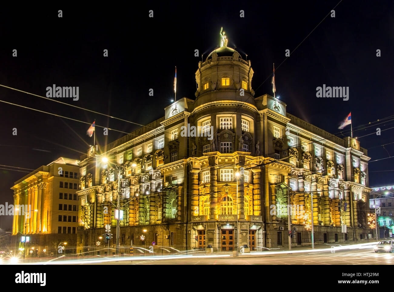 Governo della Repubblica di Serbia a notte - Belgrado Foto Stock