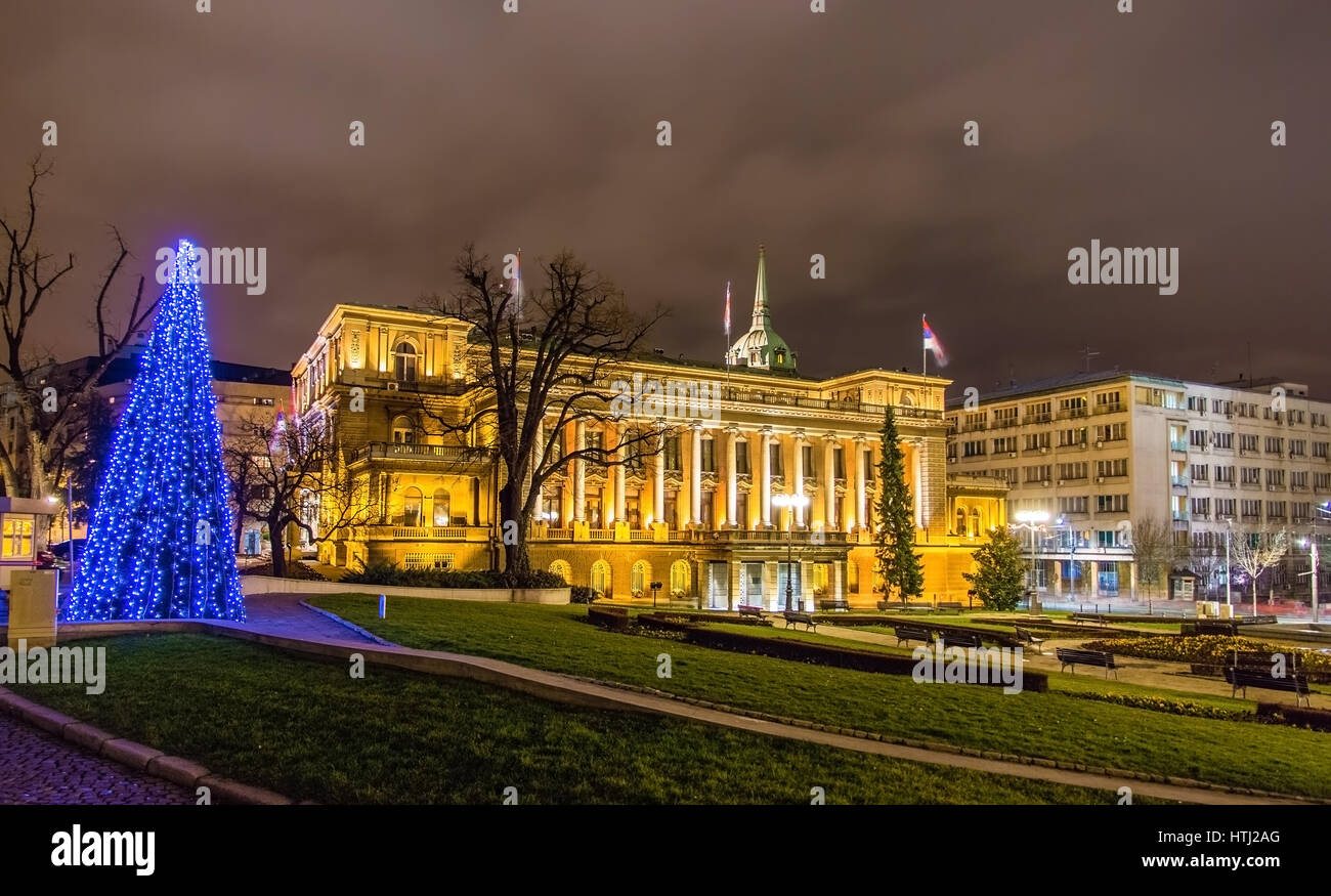 Ufficio del Presidente della Repubblica di Serbia di notte a Belgrado Foto Stock
