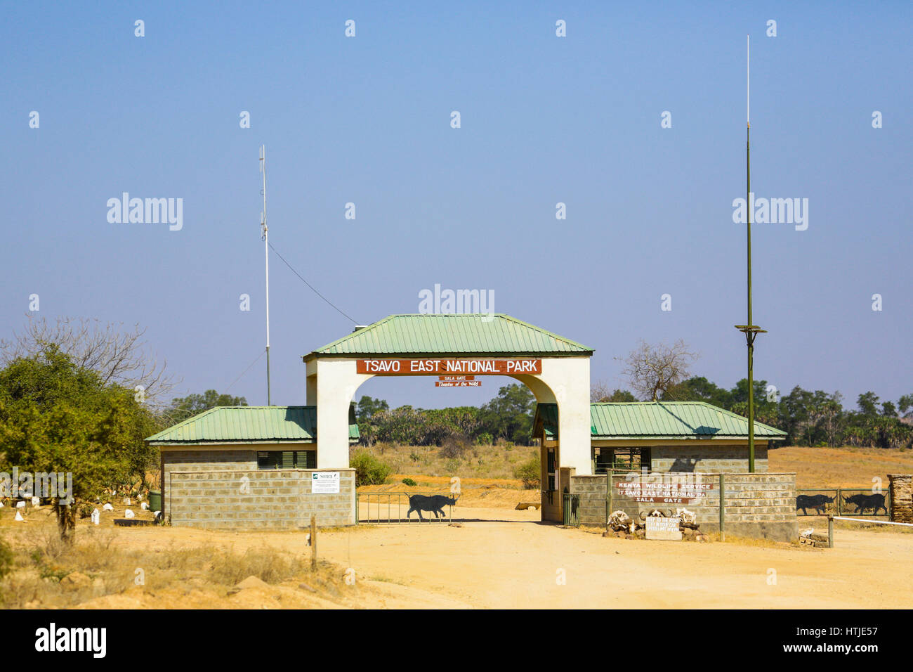 Ingresso al parco nazionale orientale di Tsavo in Kenya Foto Stock