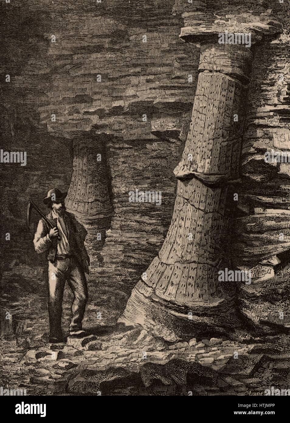 Fossilizzato tronchi di alberi in Treuil miniera di carbone, St Etienne, Francia. Da 'vita metropolitana; o, delle miniere e dei minatori di Louis Simonin (Londra, 1869). Incisione su legno. Foto Stock