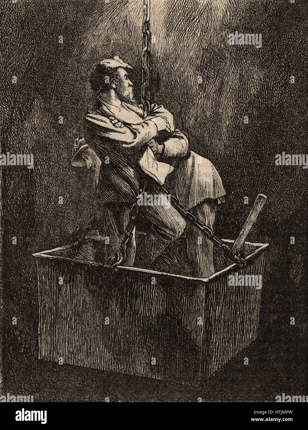 Per gli esploratori scendendo una miniera dell'albero dopo un incidente, Northumberland e Durham bacino, Inghilterra. Da 'buone parole" (London, 1871). Foto Stock