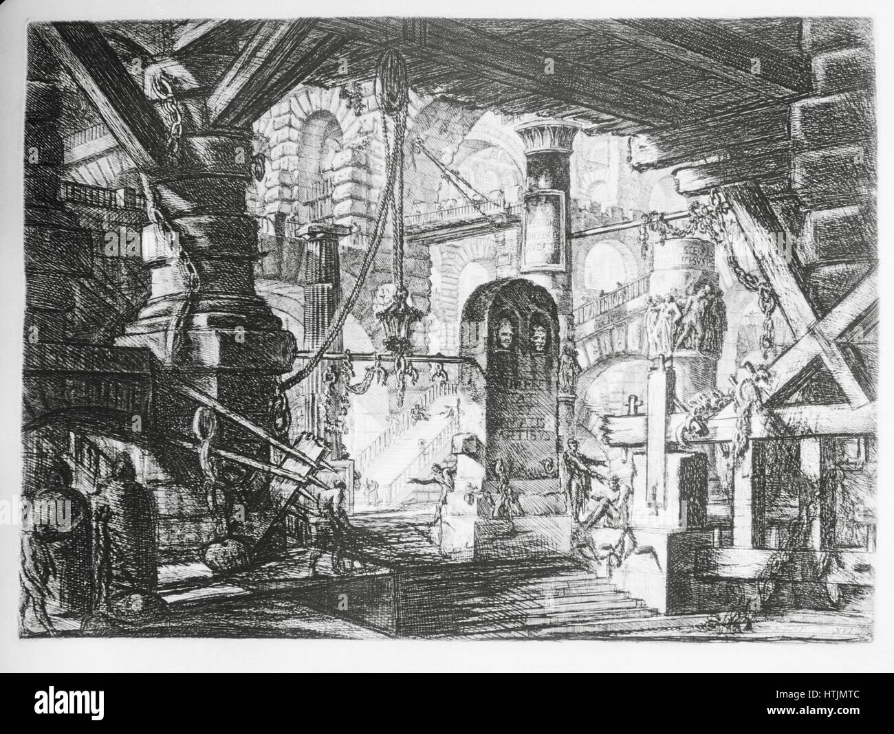 L'immaginario Carceri (Carceri d'invenzione), la seconda versione della serie di incisioni di Giovanni Battista Piranesi, pubblicato nel 1761. Piastra XVI: Il molo con catene collezione privata Foto Stock