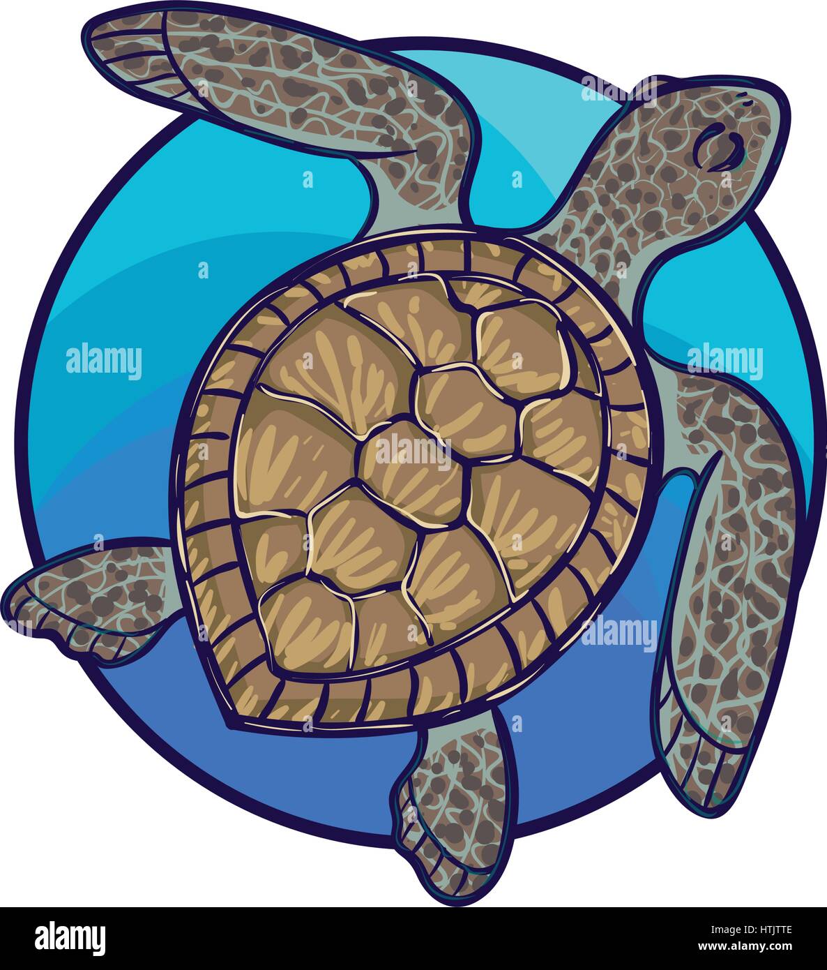 Arte animale, Cartoon carino stile, disegnati a mano illustrazione vettoriale. Tartaruga Verde vivere nell'Oceano Pacifico, in stile cartone animato Illustrazione Vettoriale