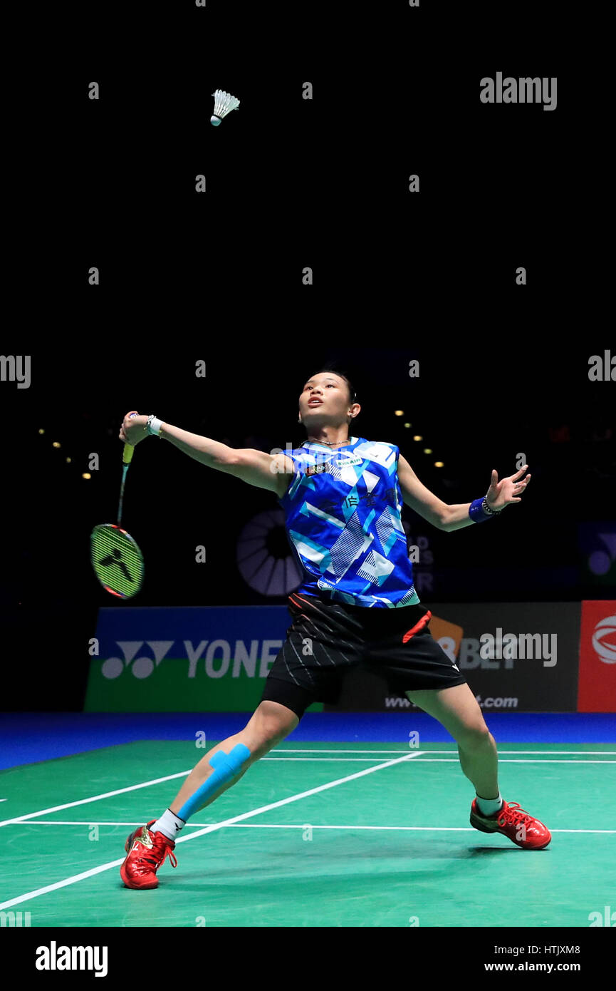 Taipei cinese di Tai Tzu Ying contro la Tailandia Ratchanok Intanon nelle Donne Singoli Final durante il giorno 6 dell'Overgrip Yonex tutti Inghilterra aprire Badminton campionati a Barclaycard Arena, Birmingham. Stampa foto di associazione. Picture Data: domenica 12 marzo, 2017. Vedere PA storia BADMINTON Birmingham. Foto di credito dovrebbe leggere: Tim Goode/PA FILO Foto Stock