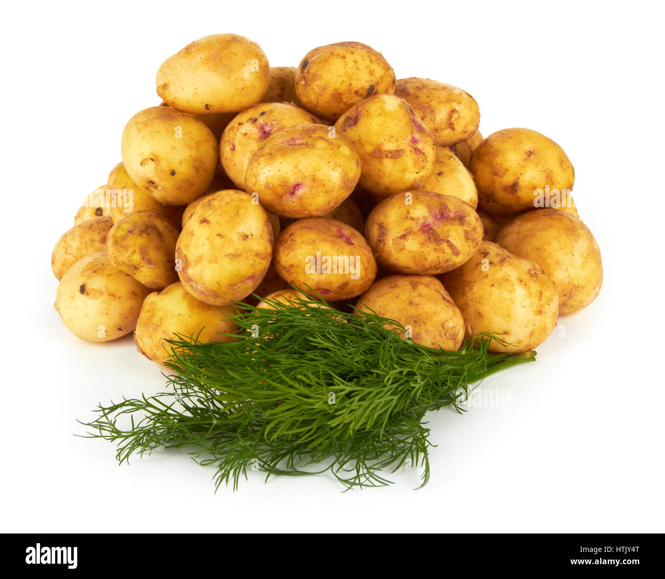 Giovani patate su sfondo bianco Foto Stock