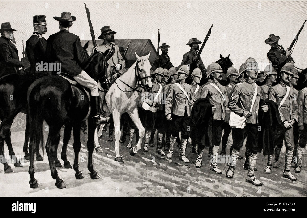 I prigionieri di guerra - Arrivo a Pretoria del Royal Irish Fusiliers catturato vicino a Ladysmith - Guerra Boera Foto Stock